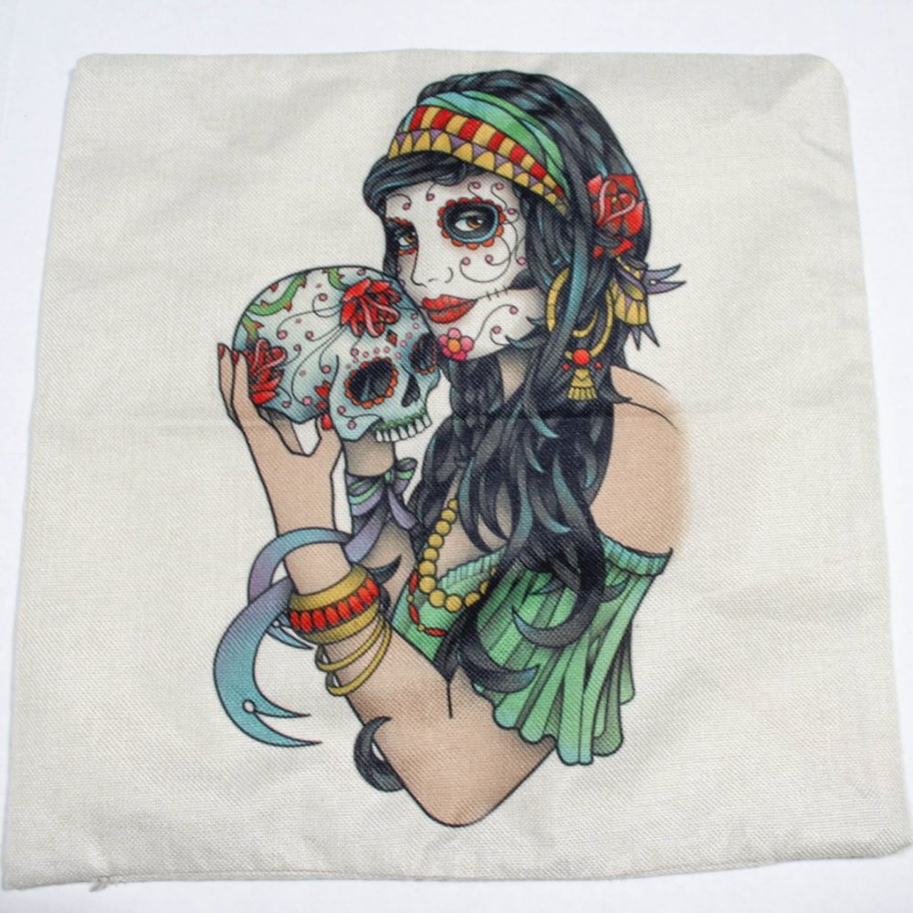 Gothic Day of the Dead Gypsy Fortune Teller Toss Pillowcase Cover